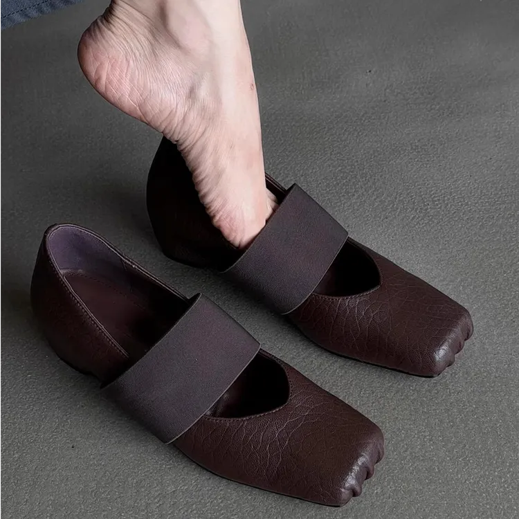 羊皮~法式方头浅口一字带玛丽珍鞋气质棕色坡跟百搭舒适春秋单鞋