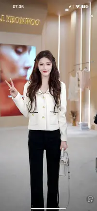 【张元一专属】秋季新款设计感白色打底黑边外套显气质干练风 8027