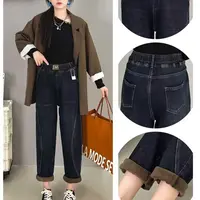 大码胖mm哈伦牛仔裤女冬季新款加厚加绒宽松显瘦萝卜老爹裤266105