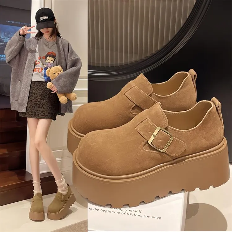 松糕厚底增高勃肯鞋女2025春秋新款小个子乐福鞋一脚蹬博肯单鞋子