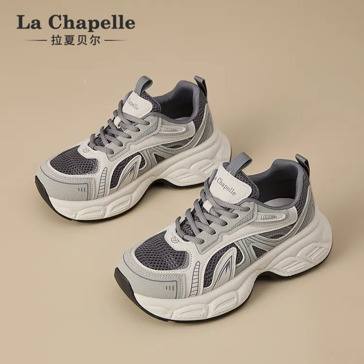 拉夏贝尔秋冬新款厚底增高老爹鞋女鞋2025显脚小百搭休闲增高运动