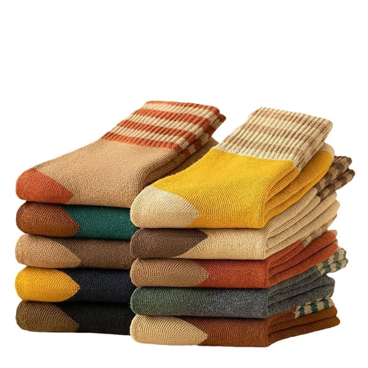 2025新款女士加厚毛圈条纹中筒袜秋冬季冬天加绒加厚保暖男女