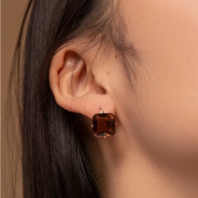 合金锆石耳饰 UR【顺丰包邮-无运费险】茶色扣 玫瑰金色民族耳饰