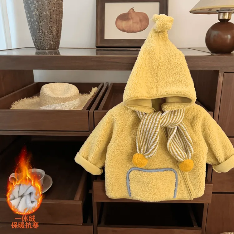 女童冬季休闲洋气上衣宝宝加绒加厚连帽卫衣儿童宽松舒适套头童装