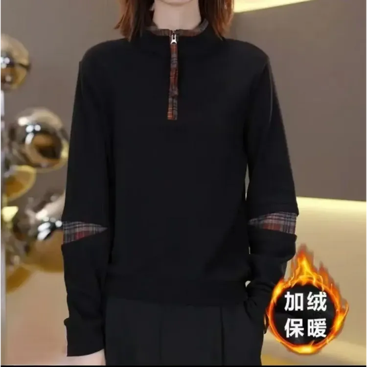 秋冬新款时尚打底衫女2025洋气显瘦百搭内搭加绒保暖上衣长袖网红