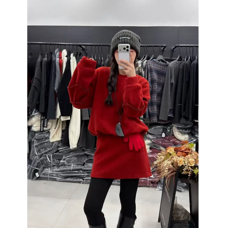 2025秋冬季新款韩版百搭高级休闲慵懒宽松卫衣+高腰短裙套装