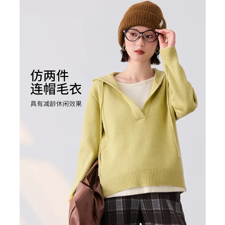 秋冬款百搭孕妇装仿两件休闲连帽毛衣HH65017