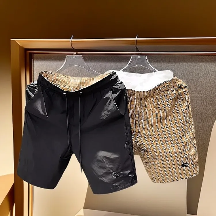 夏季短裤男士格子沙滩时尚透气潮流宽松薄款沙滩透气休闲五分裤