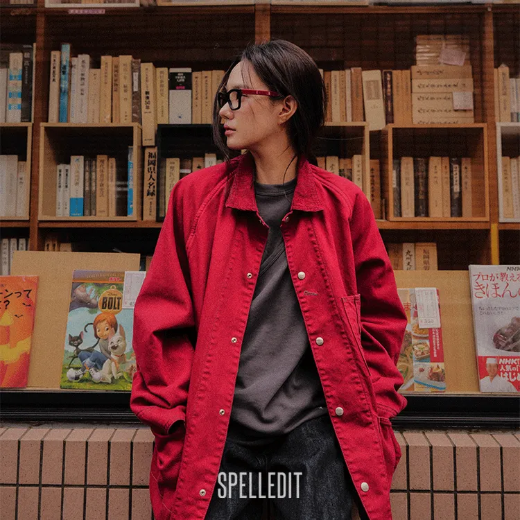 SPELLEDIT2025冬季新品水洗工装夹克韩系复古宽松中长款棉外套女