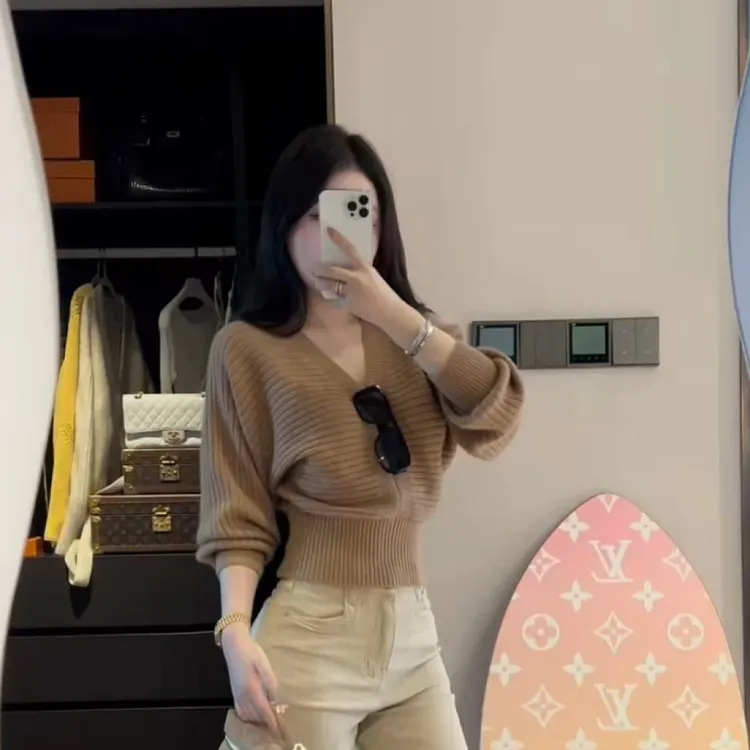 百搭针织衫显瘦2025时尚新款简约打底衫洋气长袖上衣设计感F8-51