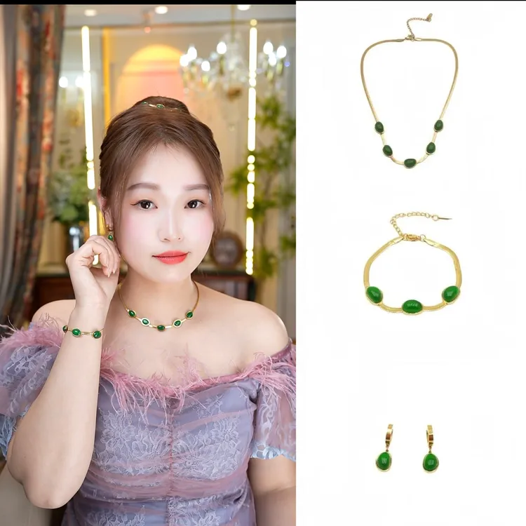 钛钢项链 【轻奢复古】高级设计感水滴串珠项链时尚宫廷风手链耳环