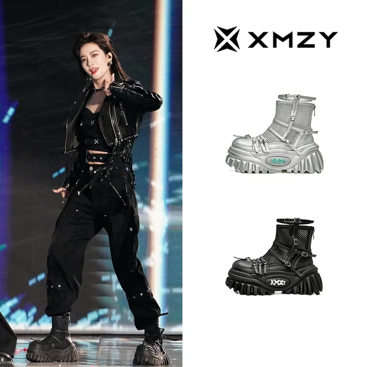 【时空交织】XMZY2025夏季新款原创时尚网纱透气设计增高马丁靴女