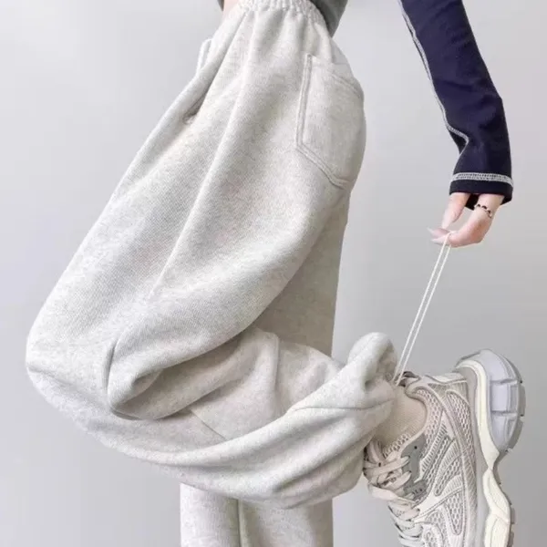 白灰色运动裤女春夏秋季高腰垂感宽松阔腿休闲阔腿小个子束脚卫裤