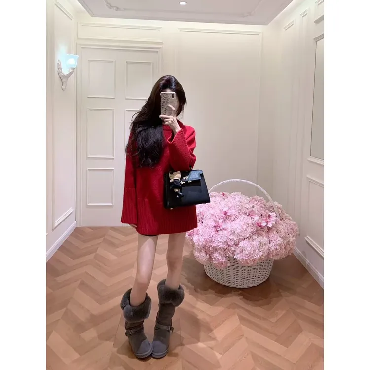 2025秋冬红色毛衣女慵懒高级感针织衫巨好看的早秋上衣