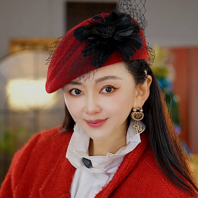 CHIHIRO BY S.K./新帽馆2025新款秋冬优雅羽纱流光兔毛贝雷帽帽子