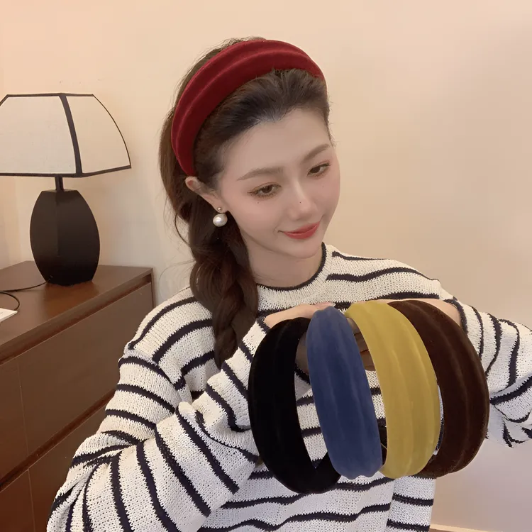 高级感百搭短毛植绒发箍韩国新款高颅顶发卡洋气红色气质头箍发饰