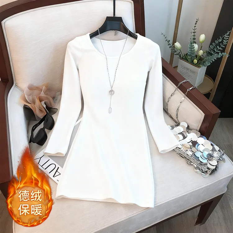 新款磨毛保暖白色内搭打底衫中长款遮屁股上衣修身女2025新款秋冬