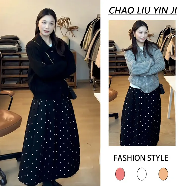 2025秋冬季新款翻领修身显瘦单排扣长袖开衫女搭休闲半身裙两件套