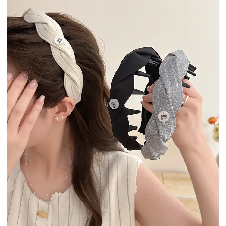 韩系麻花布艺带标发箍女时尚高颅顶显脸小头箍带齿发卡防滑头饰商品图