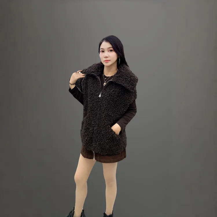 常规款法式拼接仿羊羔毛皮毛一体加厚款马夹无袖毛绒百搭时尚上衣