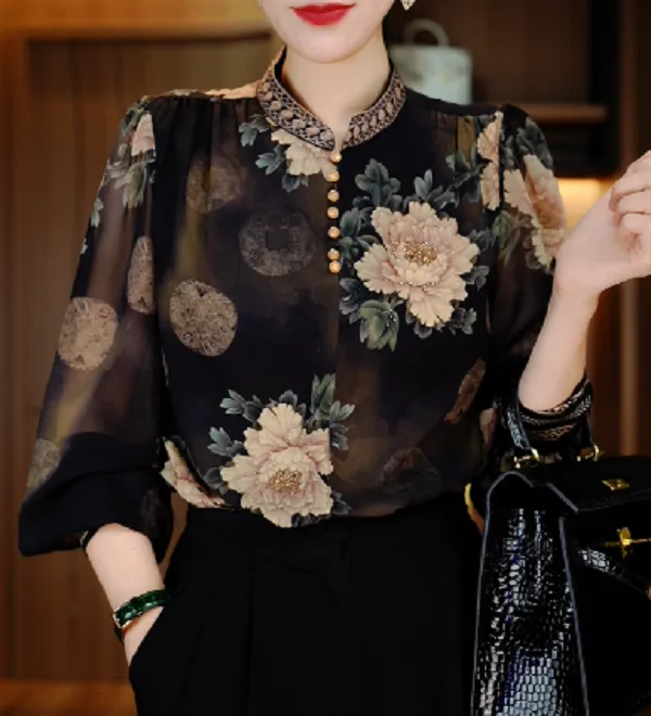 卓曼 高领衬衣女显瘦显白百搭减龄气质时尚套头上衣V25C280