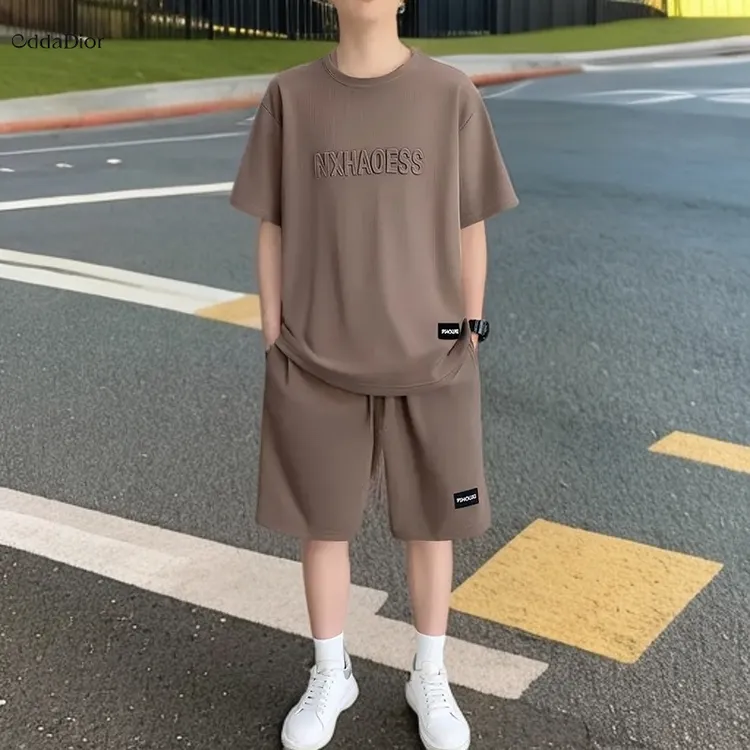 短裤短袖潮流速干半袖夏装字母钢印圆领最新款休闲运动套装男士FL