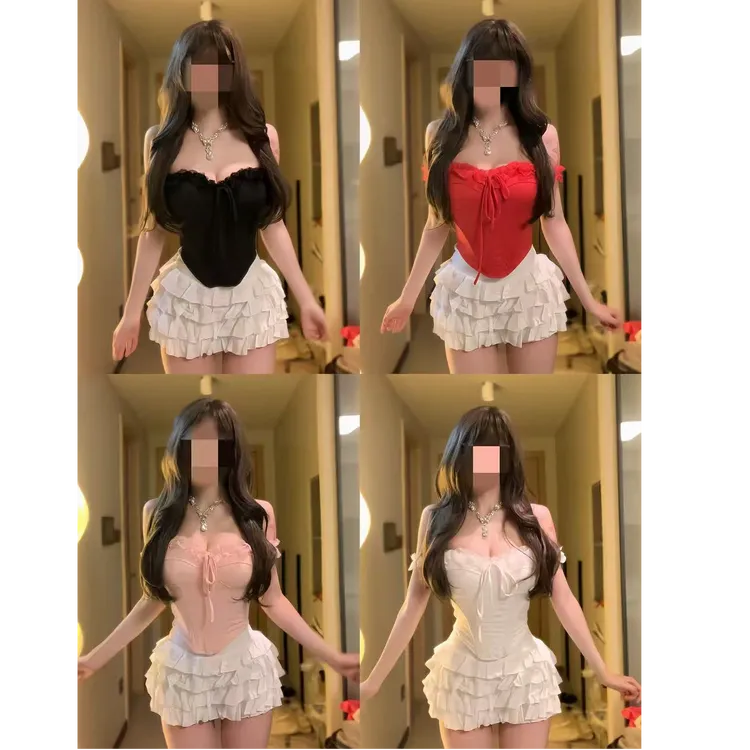 YG2601夏季甜辣纯欲风带鱼骨胸垫蕾丝吊带2026新款氨纶背心女显瘦