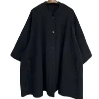 恬小霓（玲玲姐精选）2269/黑色/泡泡菱格纹/中长款/拼接/大衣/时尚
