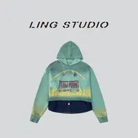 LING/STUDIO『奇迹少女』秋冬小众设计师款牛仔拼接连帽卫衣5092750