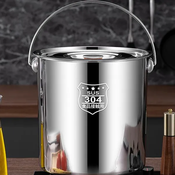 304不锈钢高锅手提式水桶冰桶幼儿带盖子储油桶家用厨房食堂加厚