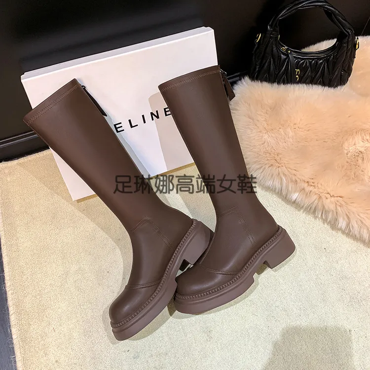 长靴女2025秋冬新款内增高后拉链百搭厚底瘦瘦靴高筒靴不过膝女靴