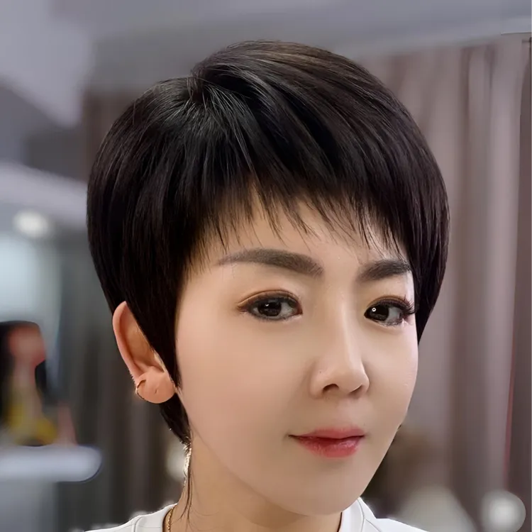 夏季双递针大头皮假发轻薄透气舒适空调发中老年假发真人发丝头套