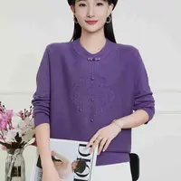 中老年女装宽松绣花新中式毛衣百搭9598