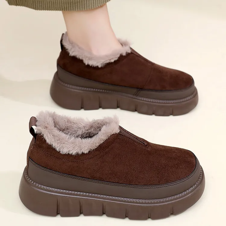 冬季新款加绒加厚休闲风雪地靴棉靴防滑耐磨软底保暖一脚蹬妈妈鞋