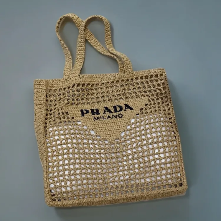 未使用 Prada/普拉达 夏日新款 镂空草编tote 单肩包 手提包