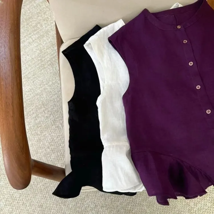 1190纯棉夏季新款衬衫韩版时尚圆领无袖背心女宽松显示小衫上衣潮