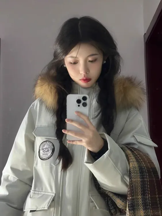 新款韩系宽松版派克服中长款加厚连帽大毛领一件过冬棉服冬季外套