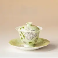 纯手绘绣球花三才盖碗茶杯陶瓷功夫茶具家用釉下彩中式泡茶碗