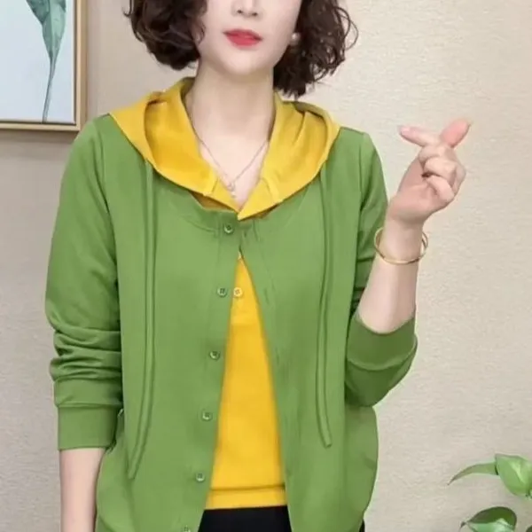春秋新款假两件长袖卫衣显瘦时尚休闲百搭打底衫女洋气妈妈装上衣