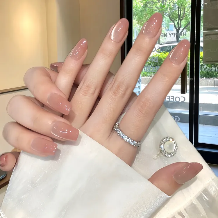 水蜜桃裸色渐变猫眼穿戴甲高颜值轻奢贵气日常百搭显白短中款美甲