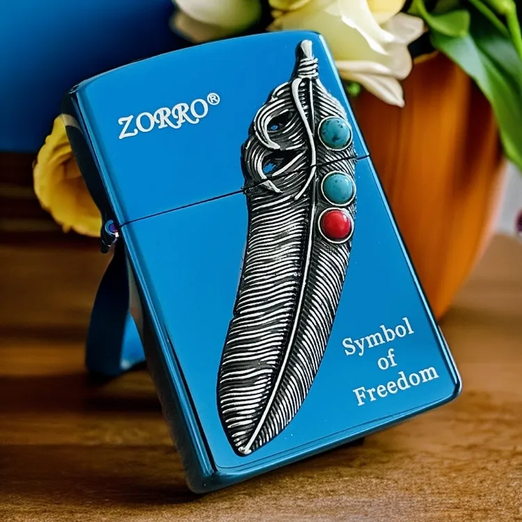 ZORRO【松石羽毛款】佐罗个性创意松石煤油打火机