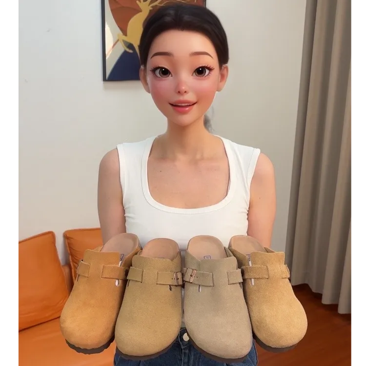 3CM出口品质真皮女鞋休闲防滑慵懒风春夏秋软木半包博肯拖鞋网红