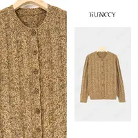 JIUNCCY【晚霞】定制混纺彩花纱绞花肌理圆领针织毛衣开衫 52YZZ142