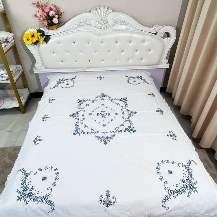 960D-棉布刺绣单人被套-蓝-YOTKAN