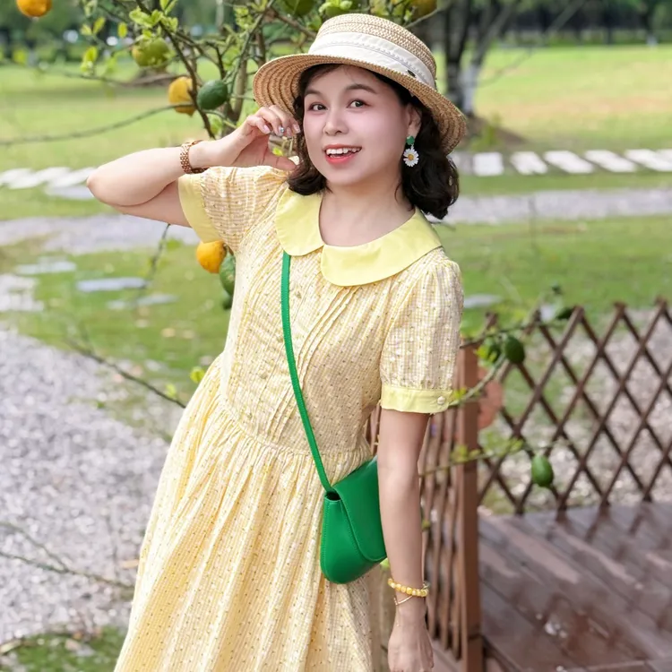[琉璃苣]法式复古碎花娃娃领连衣裙女夏季收腰显瘦中长款初恋裙