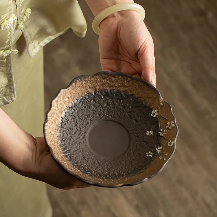 复古粗陶高端精致藤编蓄水壶承 托盘侘寂风储水式网红侘寂风 茶器