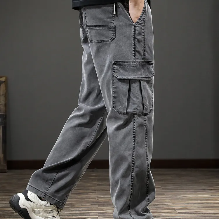 奥美普西比春秋新款水洗复古牛仔裤男美式宽松休闲直筒工装长裤潮