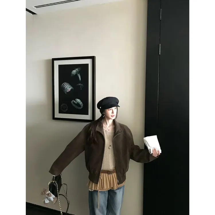 “旷野漫步”入秋的实力派选手！美拉德复古环保高奢皮衣外套Q 9421#