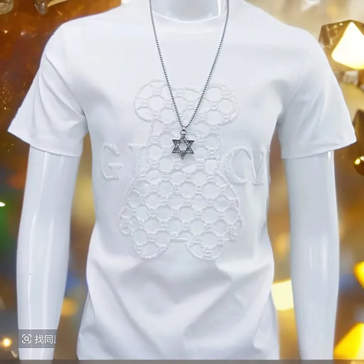 2025年新款夏季男士刺绣圆领B1069短袖T恤潮流时尚百搭男上衣半袖