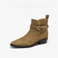 【聚新汇】25W51-5新款短靴平跟切尔西跟时装通勤靴子真皮时尚经典